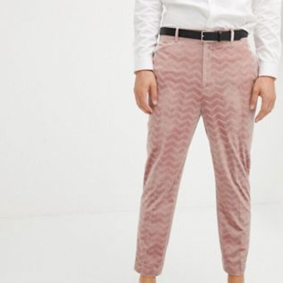 ASOS DESIGN tapered smart pants in pink velvet cord 32 - Picture 1 of 2